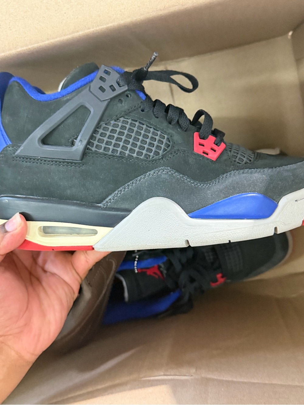 Jordan Men's Black Sneakers with Royal Blue and Red Accents